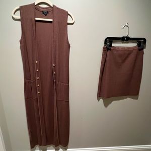 WORTH knit sweater duster and skirt set camel brown S